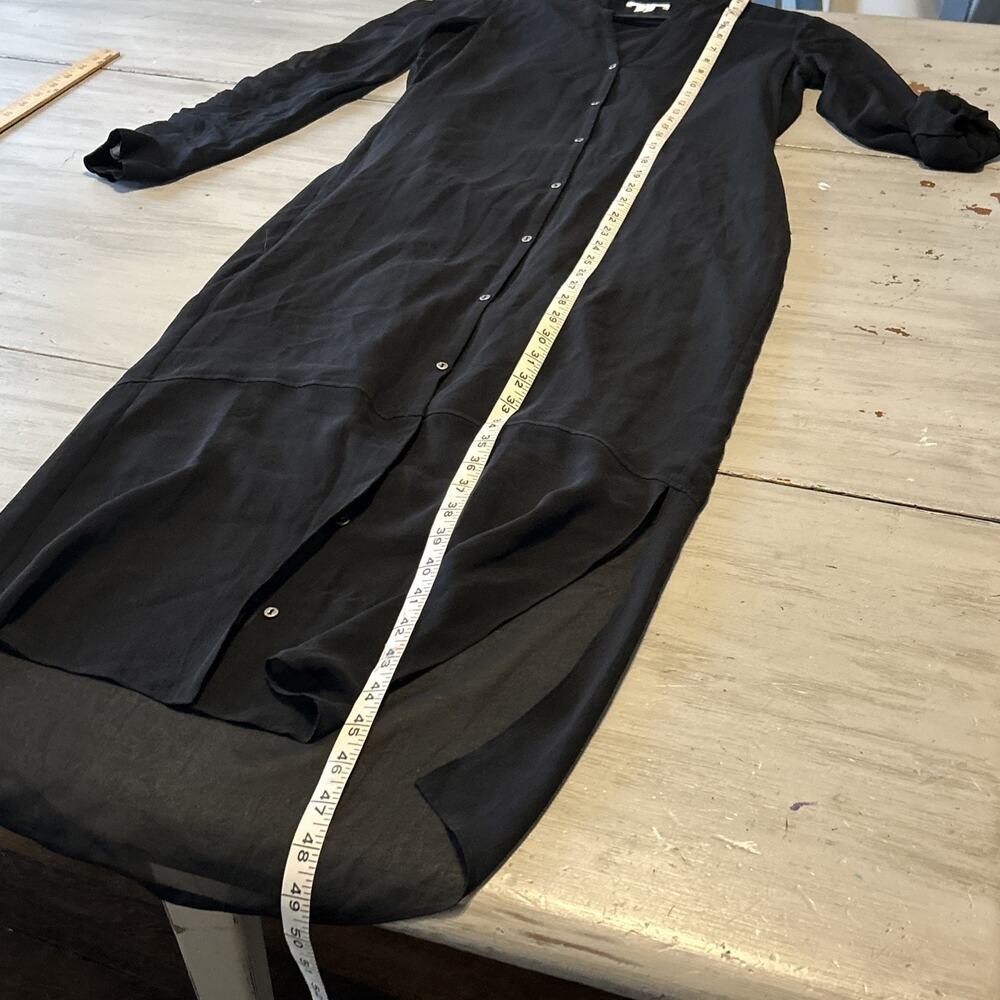 Helmut Lang Black Button Front Roll Tab Sleeve Shirt Dress XS Silk Quiet Luxury - Picture 8 of 11